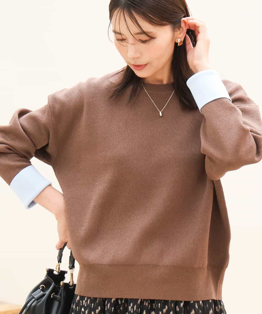 FKFAG40120 MK MICHEL KLEIN(MK ミッシェルクラン) [洗える]スウェットライク配色ニット ベージュ