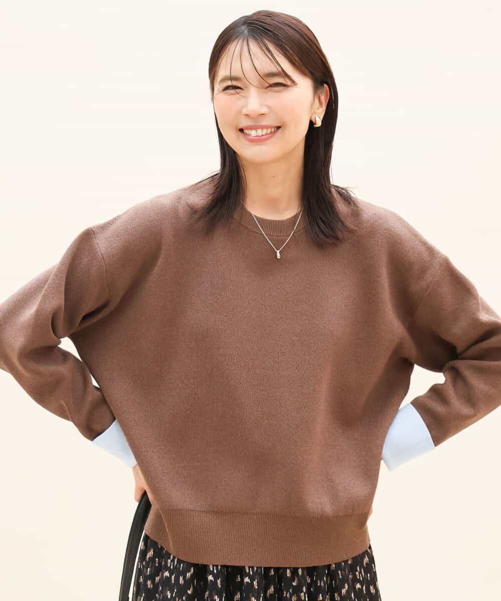 FKFAG40120 MK MICHEL KLEIN(MK ミッシェルクラン) [洗える]スウェットライク配色ニット ベージュ