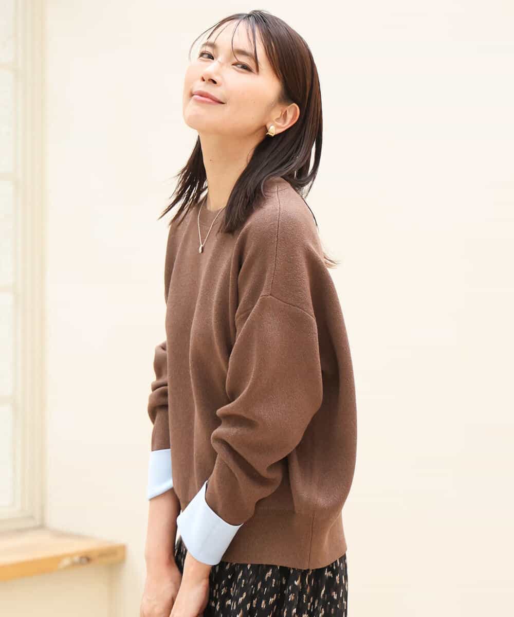 FKFAG40120 MK MICHEL KLEIN(MK ミッシェルクラン) [洗える]スウェットライク配色ニット ベージュ