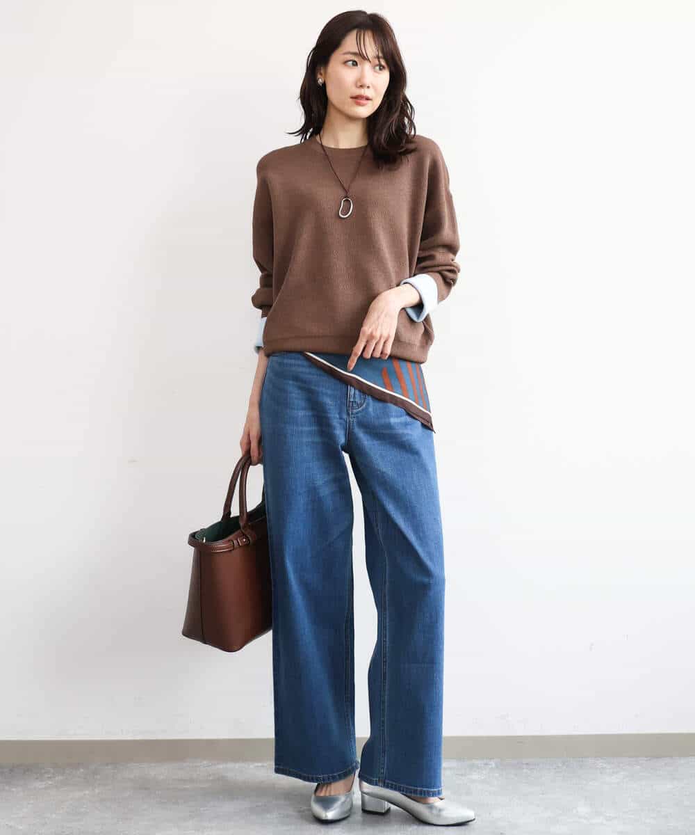 FKFAG40120 MK MICHEL KLEIN(MK ミッシェルクラン) [洗える]スウェットライク配色ニット ベージュ