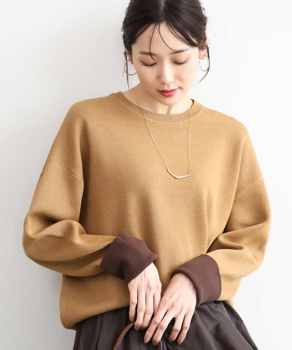 FKFAG40120 MK MICHEL KLEIN(MK ミッシェルクラン) [洗える]スウェットライク配色ニット ベージュ