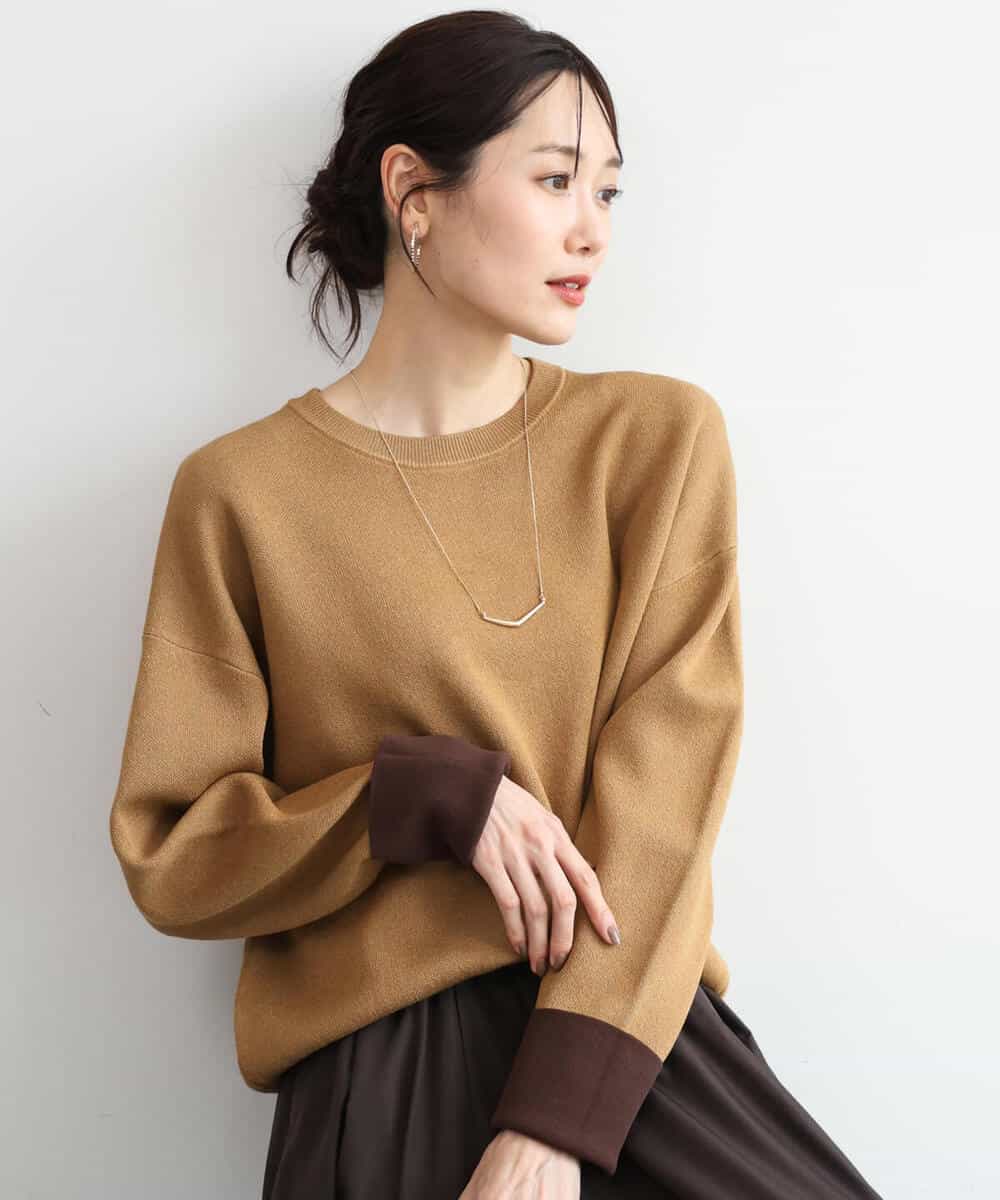 FKFAG40120 MK MICHEL KLEIN(MK ミッシェルクラン) [洗える]スウェットライク配色ニット ベージュ