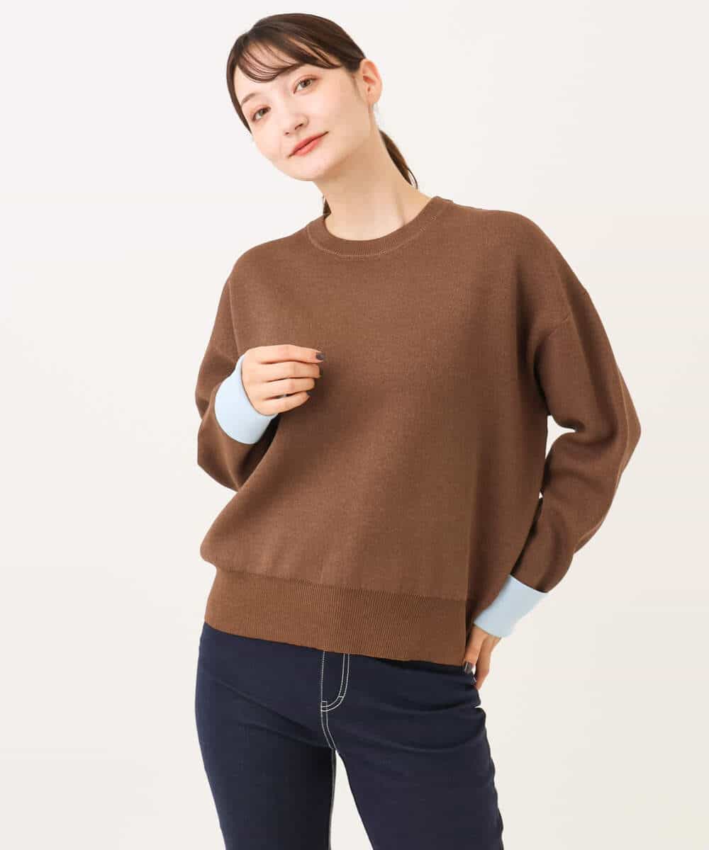 FKFAG40120 MK MICHEL KLEIN(MK ミッシェルクラン) [洗える]スウェットライク配色ニット ベージュ