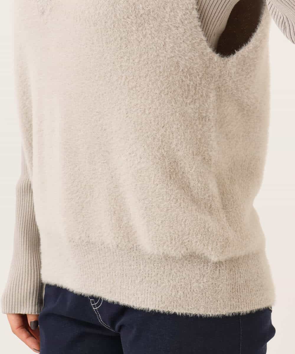 FKFAG41180 MK MICHEL KLEIN(MK ミッシェルクラン) [洗える]シャギーベスト×ハイゲージリブニット アンサンブル グレージュ