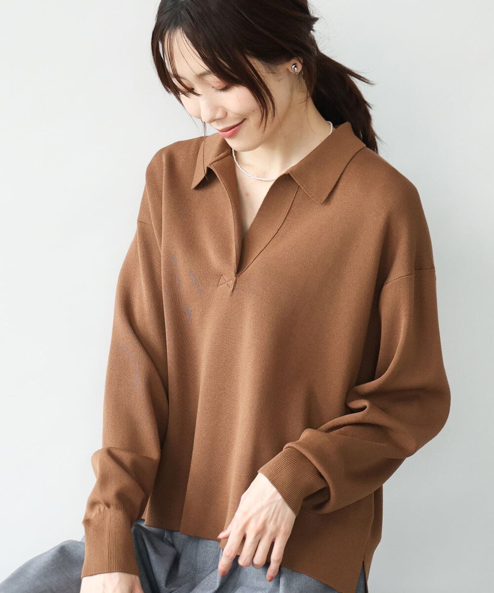 FKFAG42160 MK MICHEL KLEIN(MK ミッシェルクラン) [洗える]衿付きラガーニット レッド