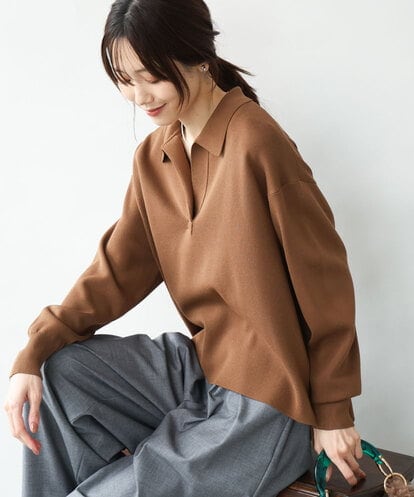 FKFAG42160 MK MICHEL KLEIN [洗える]衿付きラガーニット