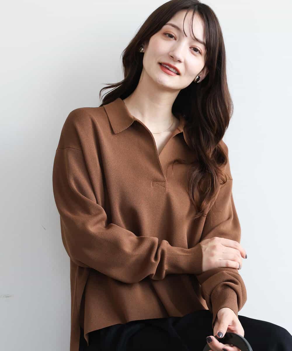 FKFAG42160 MK MICHEL KLEIN(MK ミッシェルクラン) [洗える]衿付きラガーニット レッド
