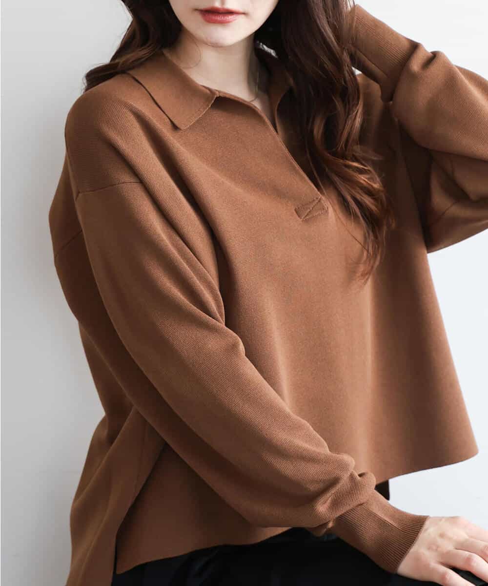FKFAG42160 MK MICHEL KLEIN(MK ミッシェルクラン) [洗える]衿付きラガーニット レッド