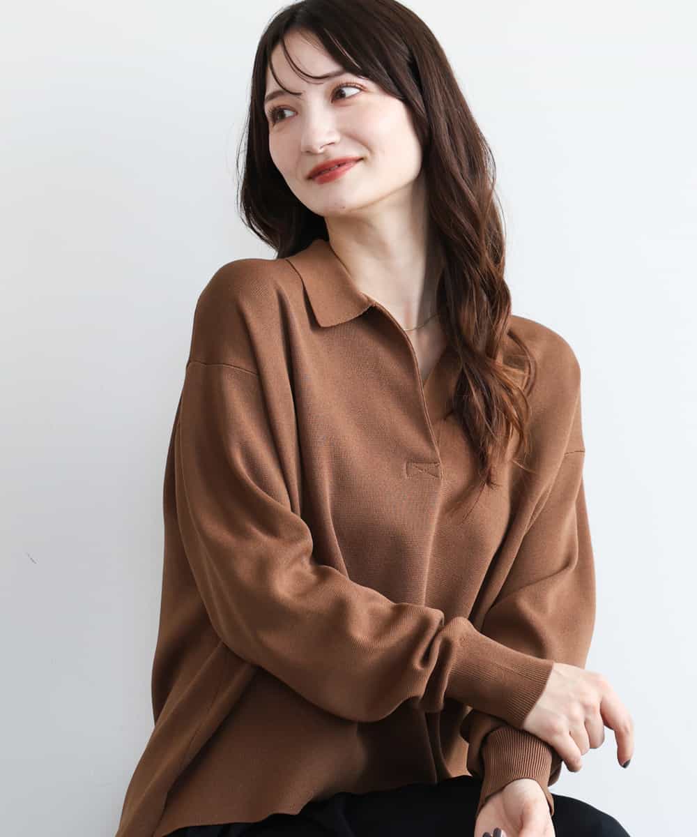 FKFAG42160 MK MICHEL KLEIN(MK ミッシェルクラン) [洗える]衿付きラガーニット ブラウン