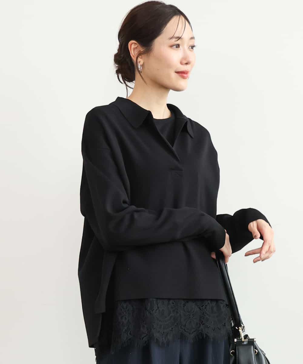 FKFAG42160 MK MICHEL KLEIN(MK ミッシェルクラン) [洗える]衿付きラガーニット ブラック