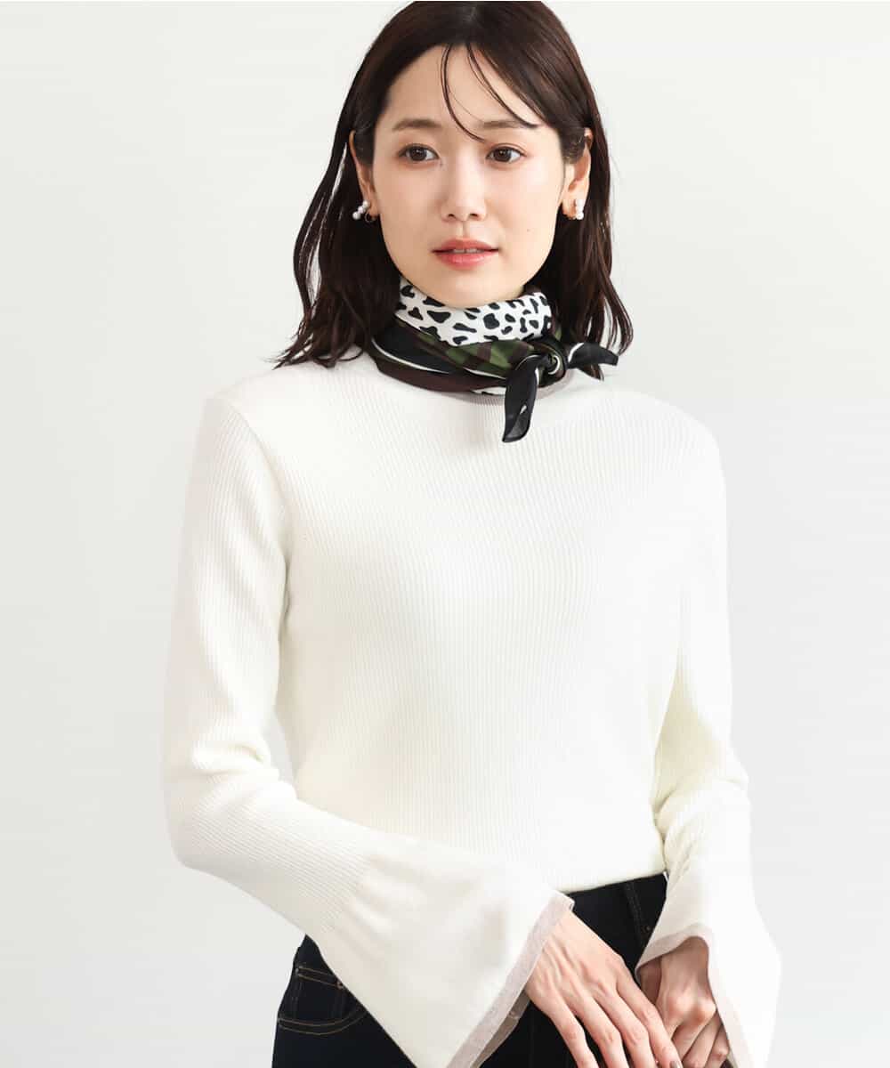 FKFAG43140 MK MICHEL KLEIN(MK ミッシェルクラン) [洗える]配色ラメライン入りフレアースリーブニット ホワイト（ボーダー柄）