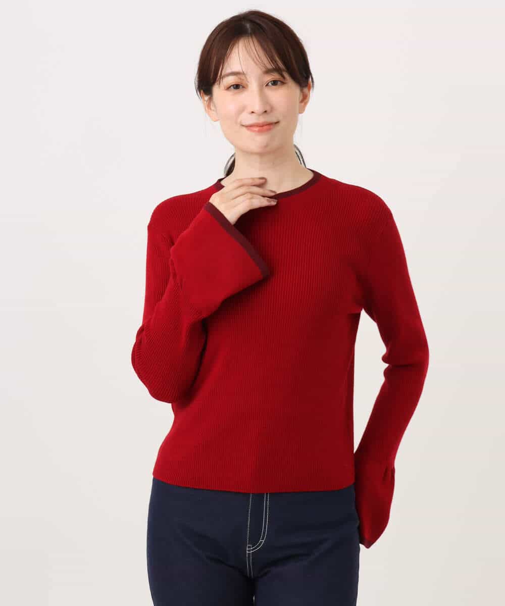 FKFAG43140 MK MICHEL KLEIN(MK ミッシェルクラン) [洗える]配色ラメライン入りフレアースリーブニット ホワイト（ボーダー柄）