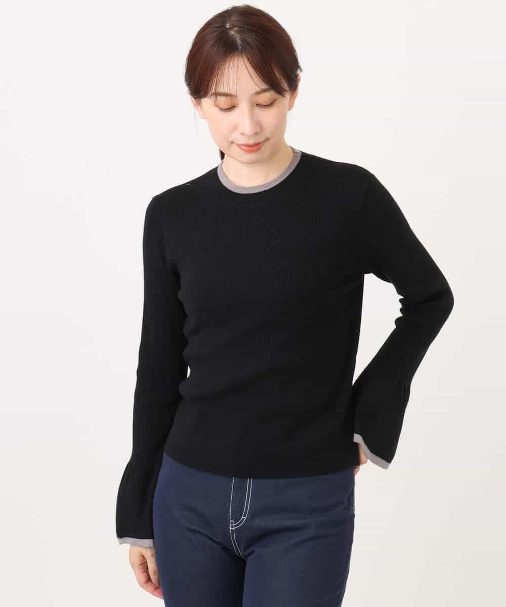 FKFAG43140 MK MICHEL KLEIN(MK ミッシェルクラン) [洗える]配色ラメライン入りフレアースリーブニット ホワイト（ボーダー柄）