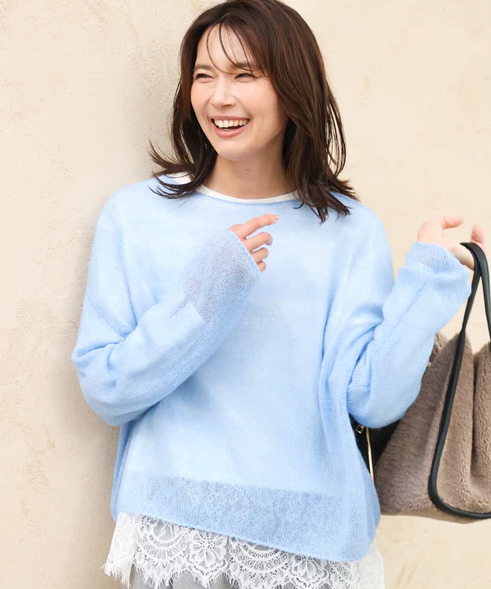 FKFAG44160 MK MICHEL KLEIN(MK ミッシェルクラン) [洗える]モヘアメッシュニット ライトブルー
