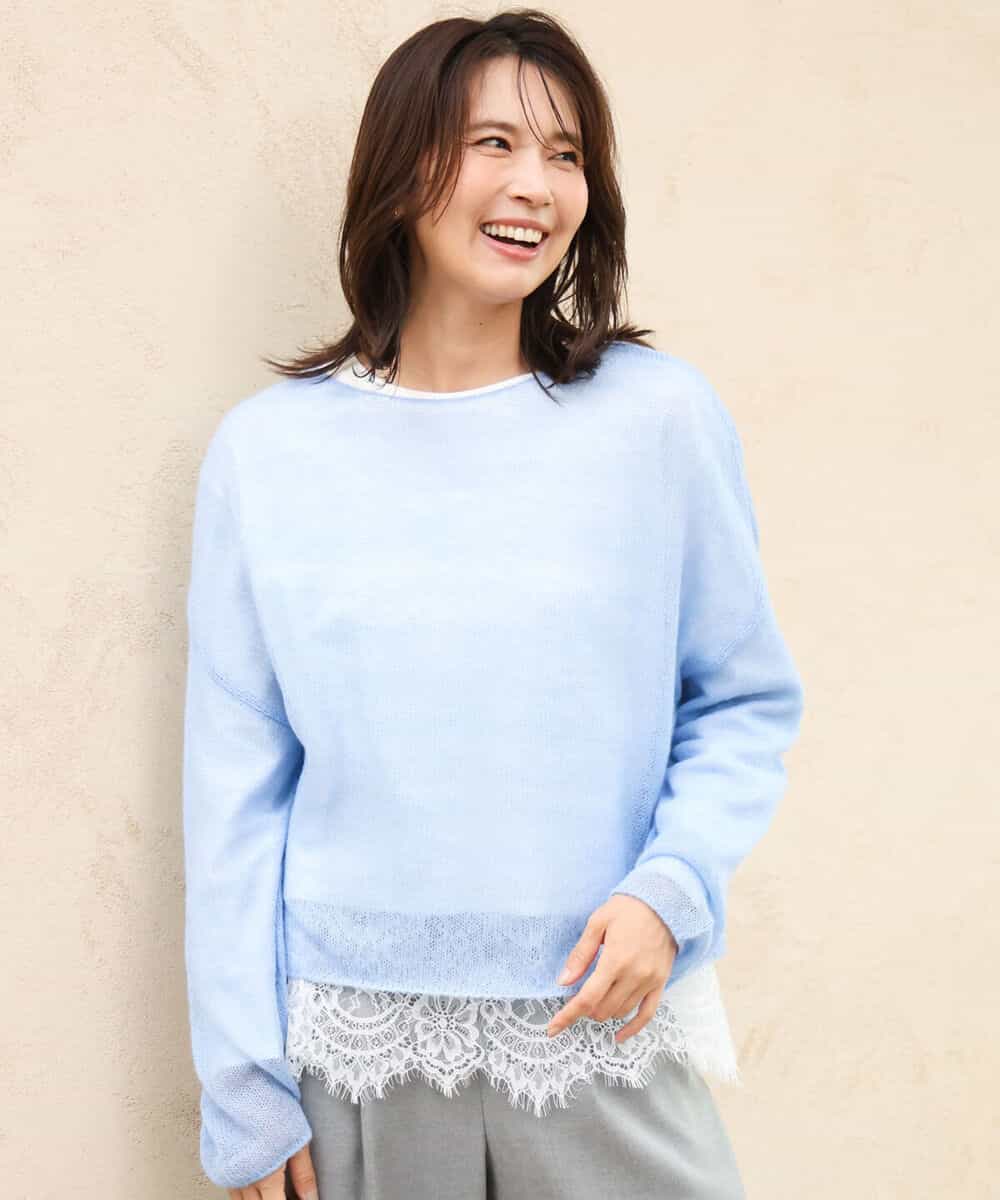 FKFAG44160 MK MICHEL KLEIN(MK ミッシェルクラン) [洗える]モヘアメッシュニット ライトブルー