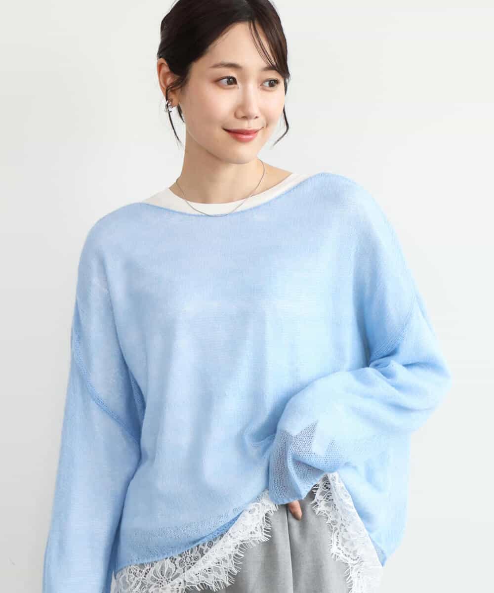 FKFAG44160 MK MICHEL KLEIN(MK ミッシェルクラン) [洗える]モヘアメッシュニット ライトブルー