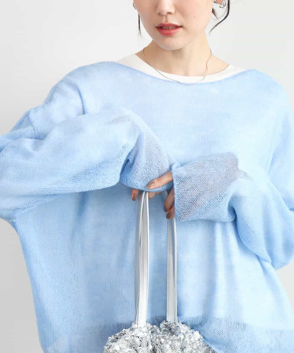 FKFAG44160 MK MICHEL KLEIN(MK ミッシェルクラン) [洗える]モヘアメッシュニット ライトブルー