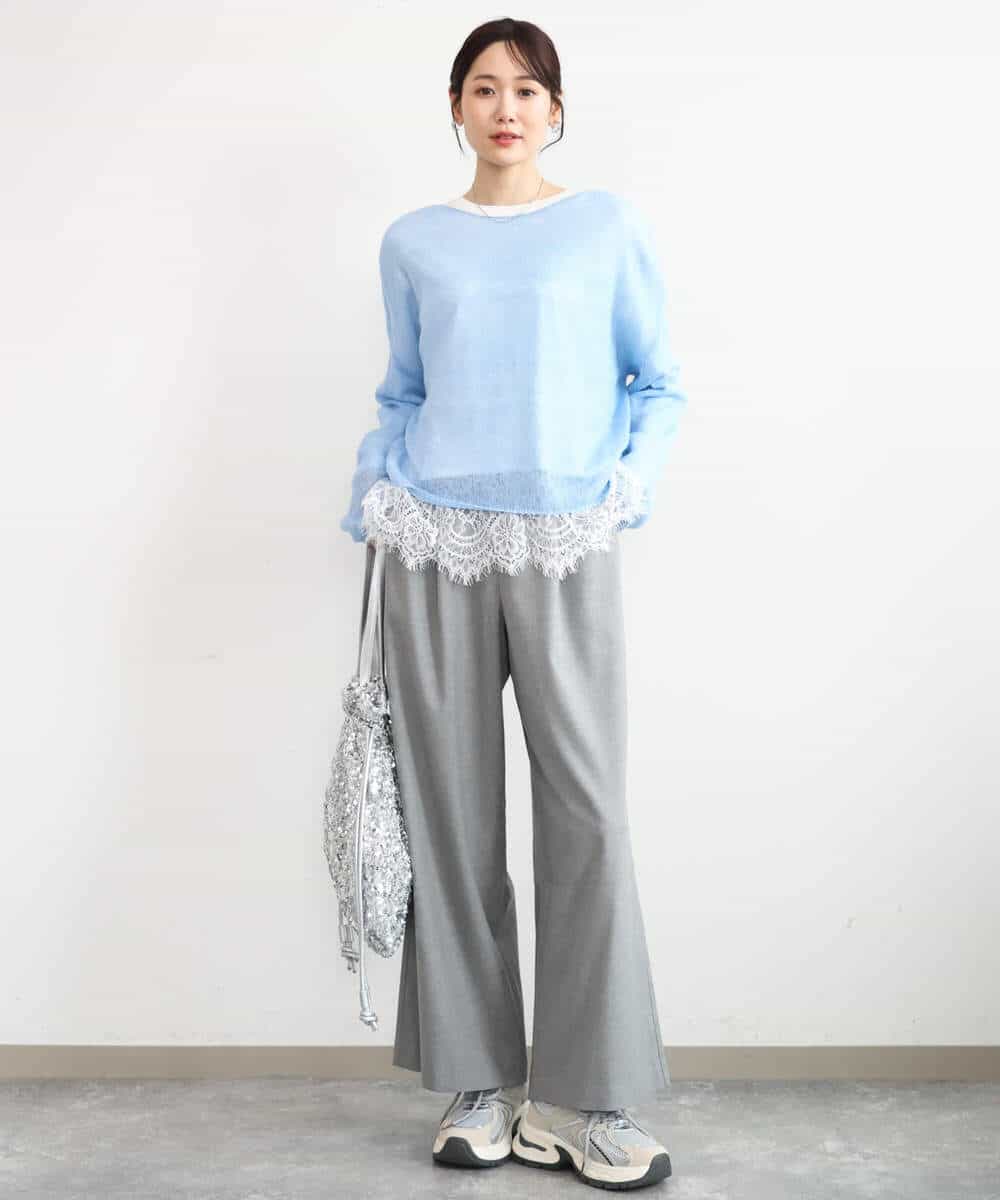 FKFAG44160 MK MICHEL KLEIN(MK ミッシェルクラン) [洗える]モヘアメッシュニット ライトブルー
