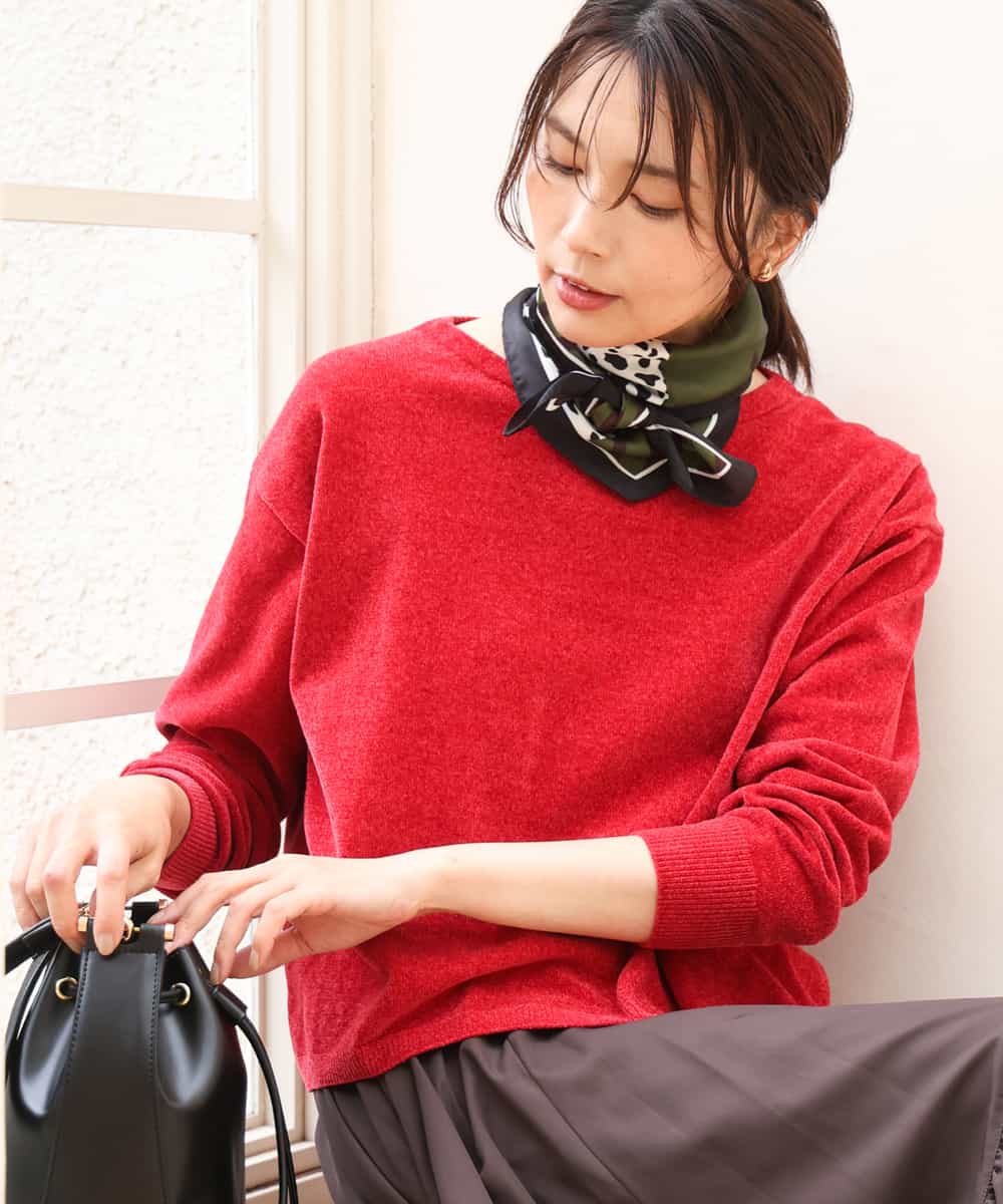 FKFAG45120 MK MICHEL KLEIN(MK ミッシェルクラン) [洗える]モールヤーンボートネックニット レッド