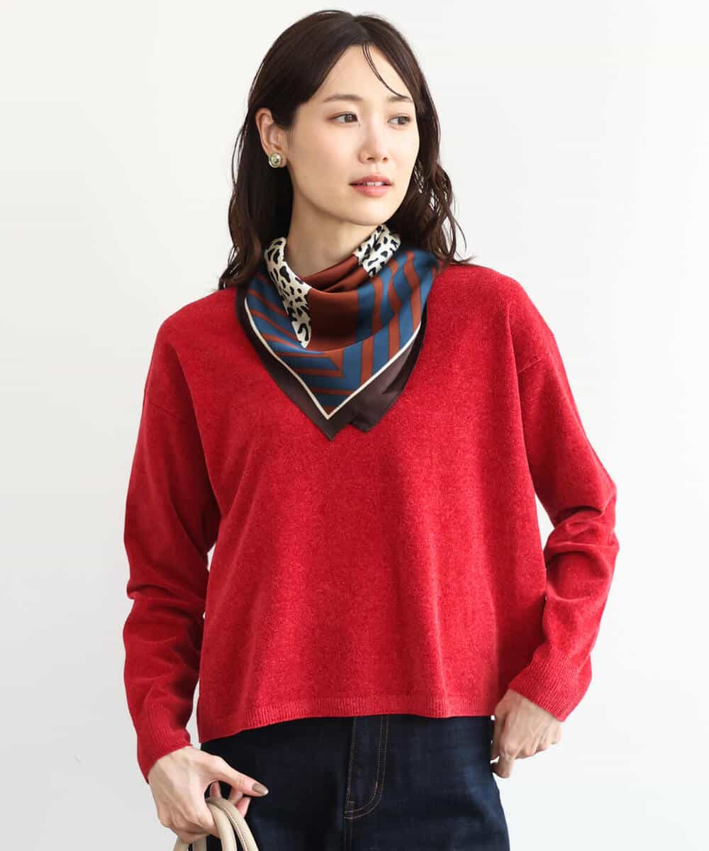 FKFAG45120 MK MICHEL KLEIN(MK ミッシェルクラン) [洗える]モールヤーンボートネックニット レッド