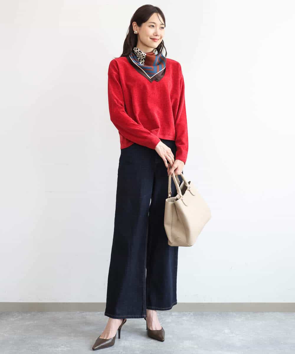 FKFAG45120 MK MICHEL KLEIN(MK ミッシェルクラン) [洗える]モールヤーンボートネックニット レッド