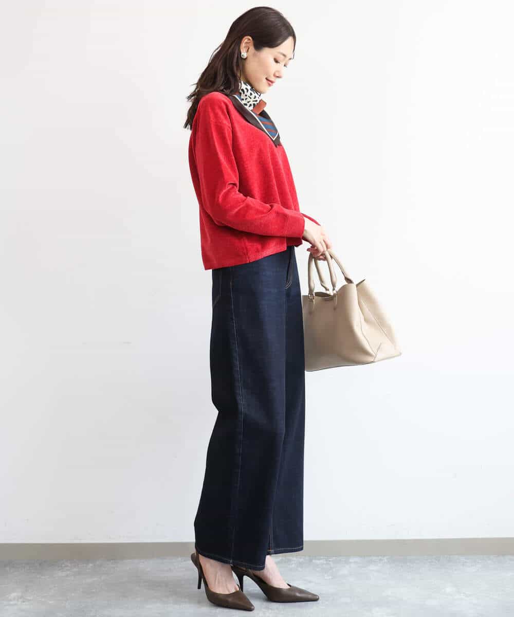 FKFAG45120 MK MICHEL KLEIN(MK ミッシェルクラン) [洗える]モールヤーンボートネックニット レッド