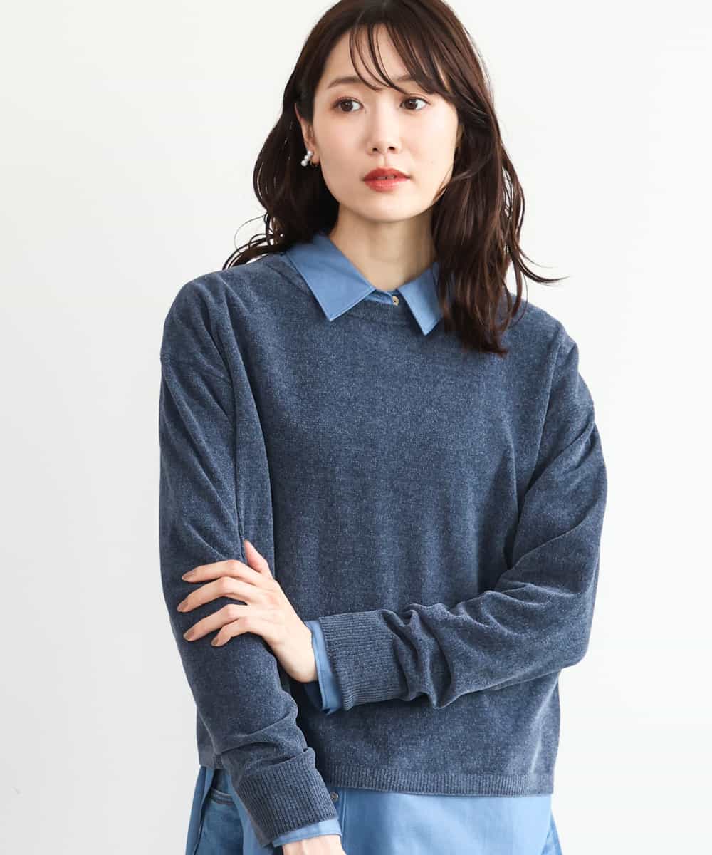 FKFAG45120 MK MICHEL KLEIN(MK ミッシェルクラン) [洗える]モールヤーンボートネックニット ブルー