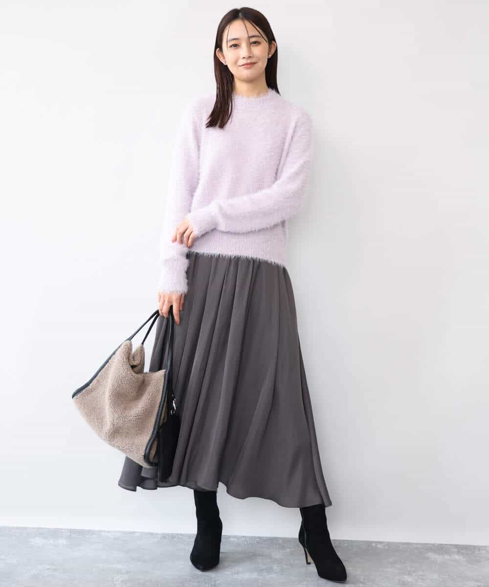 FKFAG51150 MK MICHEL KLEIN(MK ミッシェルクラン) [洗える]キラキラシャギーニット ライトグレー