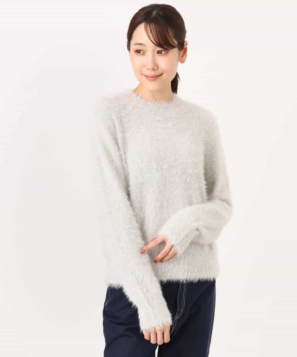 FKFAG51150 MK MICHEL KLEIN(MK ミッシェルクラン) [洗える]キラキラシャギーニット ライトグレー