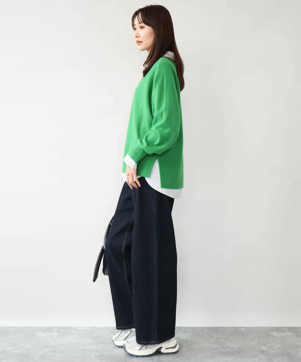 FKFAG55230 MK MICHEL KLEIN(MK ミッシェルクラン) [カシミヤ混/洗える]Vネックニット グリーン