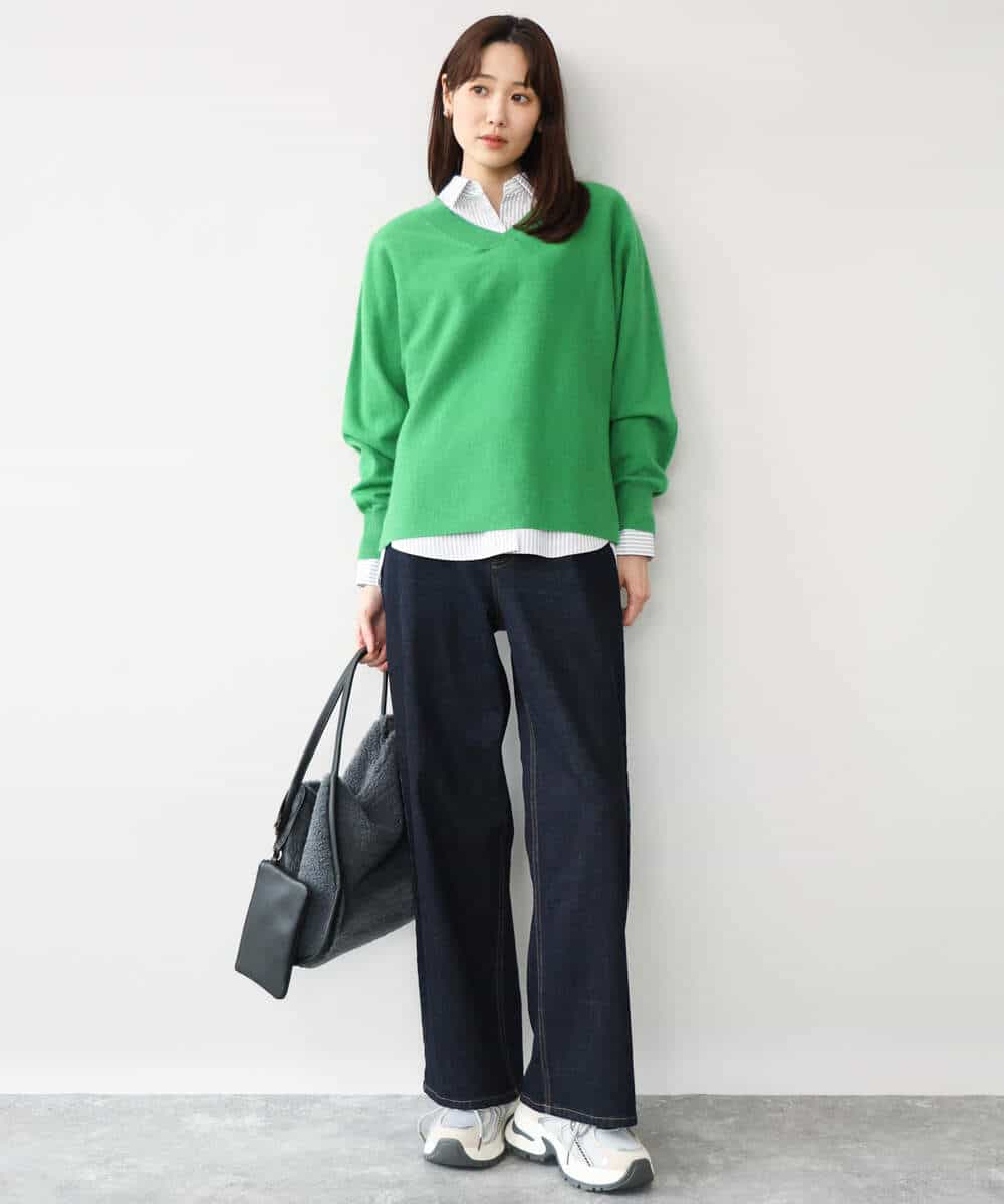 FKFAG55230 MK MICHEL KLEIN(MK ミッシェルクラン) [カシミヤ混/洗える]Vネックニット グリーン