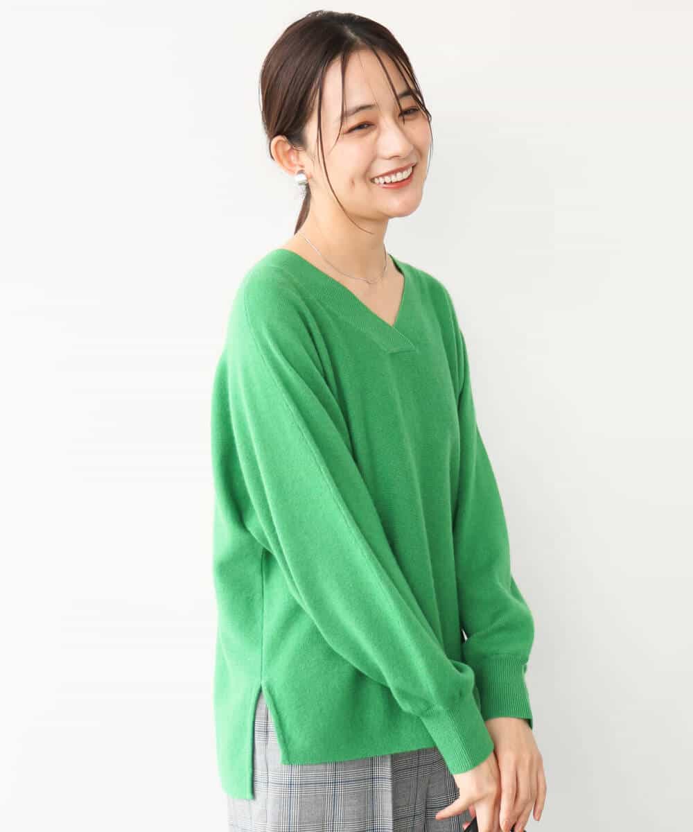 FKFAG55230 MK MICHEL KLEIN(MK ミッシェルクラン) [カシミヤ混/洗える]Vネックニット グリーン