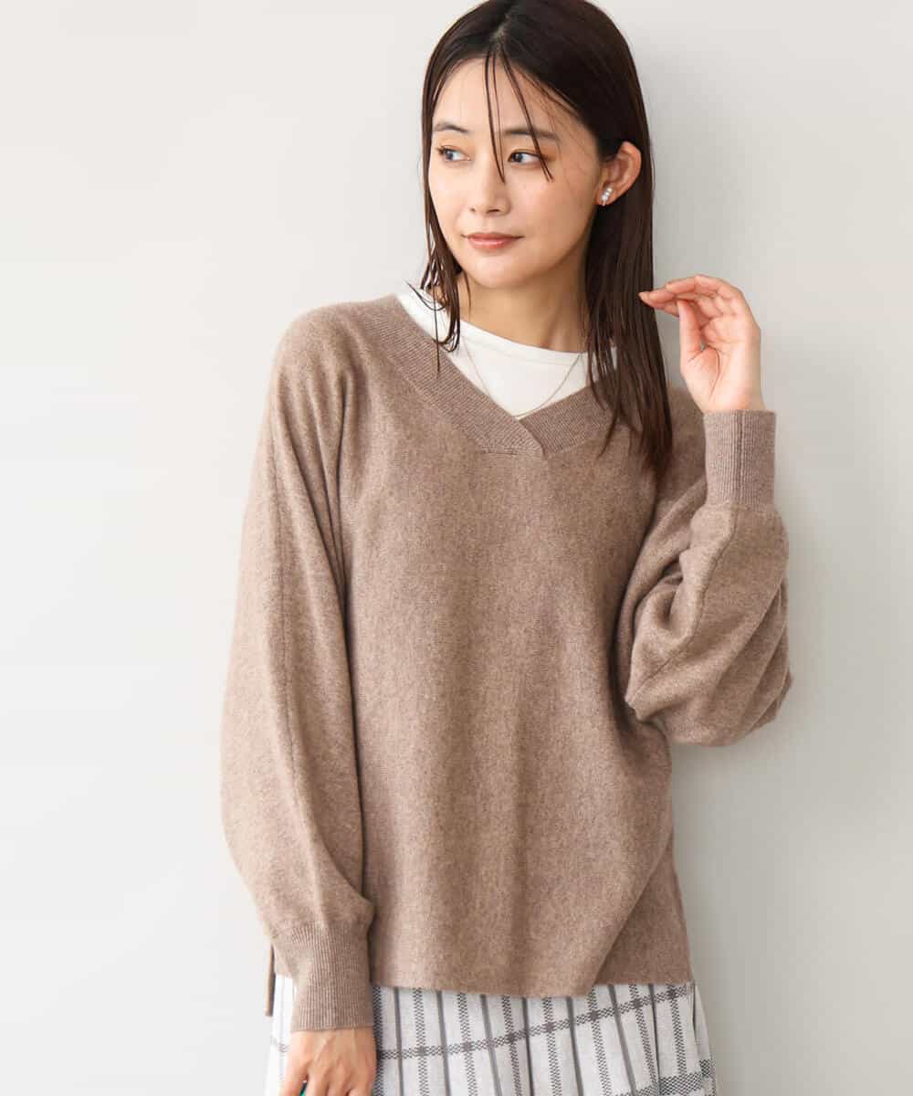FKFAG55230 MK MICHEL KLEIN(MK ミッシェルクラン) [カシミヤ混/洗える]Vネックニット グリーン