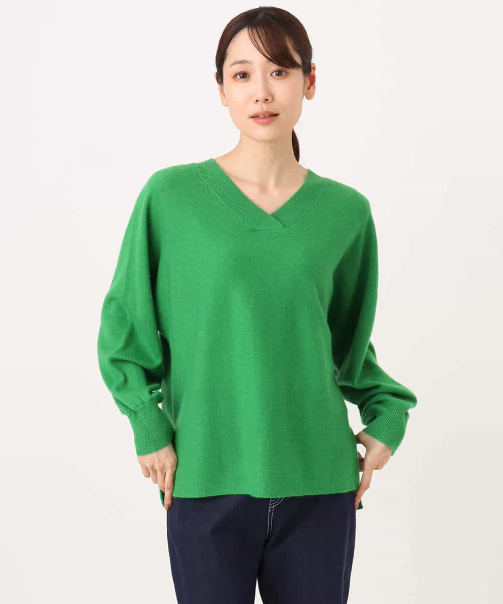 FKFAG55230 MK MICHEL KLEIN(MK ミッシェルクラン) [カシミヤ混/洗える]Vネックニット グリーン