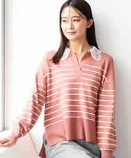 FKFAG57170 MK MICHEL KLEIN(MK ミッシェルクラン) [洗える]レース衿付きボーダーニット ネイビー