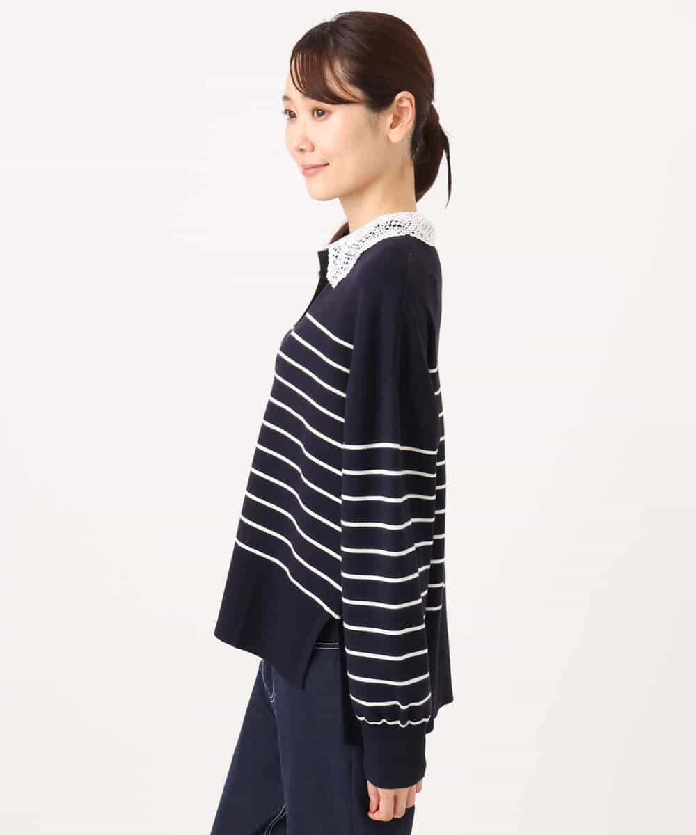 FKFAG57170 MK MICHEL KLEIN(MK ミッシェルクラン) [洗える]レース衿付きボーダーニット ネイビー