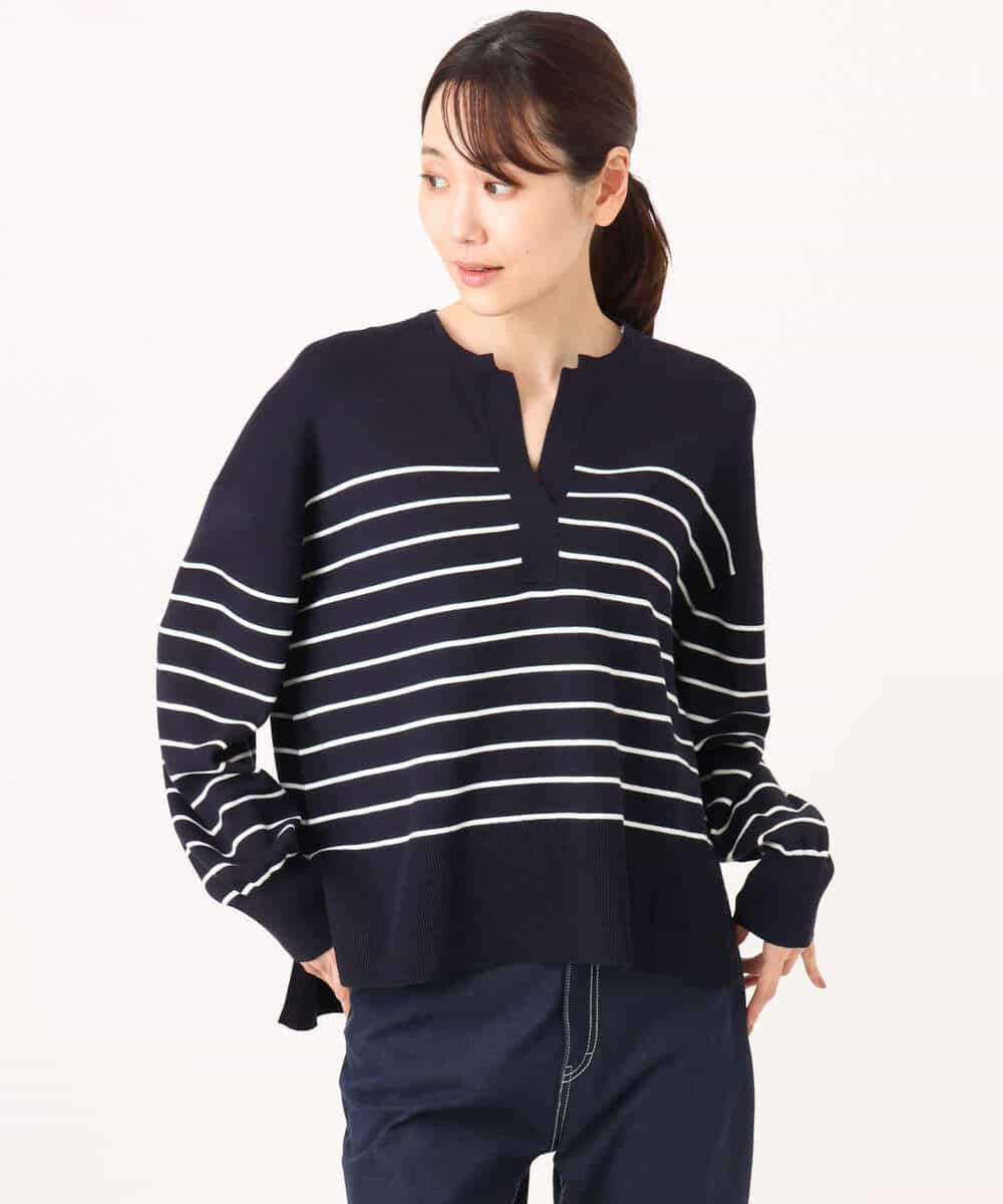 FKFAG57170 MK MICHEL KLEIN(MK ミッシェルクラン) [洗える]レース衿付きボーダーニット ネイビー