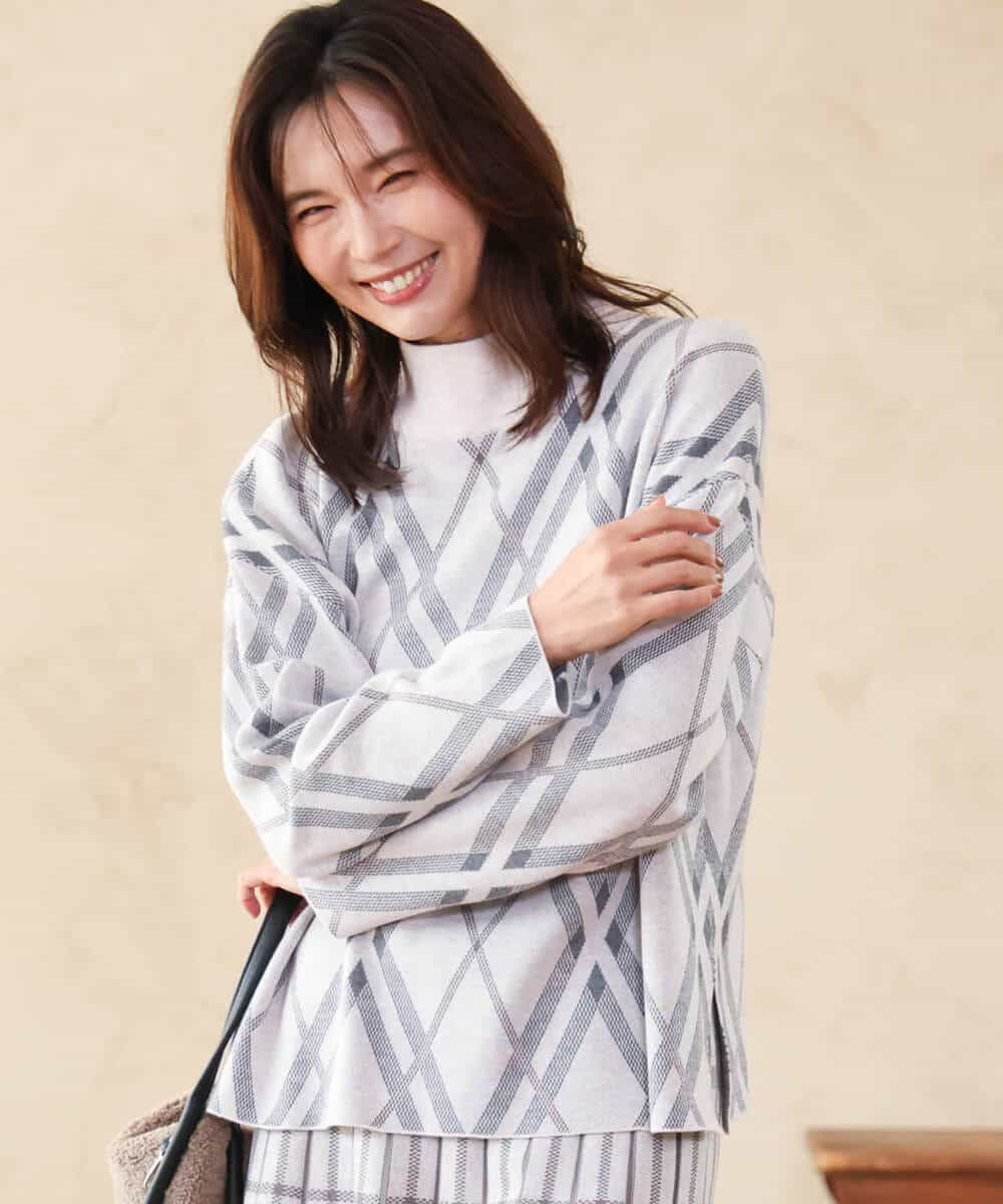 FKFAG58160 MK MICHEL KLEIN(MK ミッシェルクラン) [洗える]バイアスチェック柄ニットプルオーバー グレージュ
