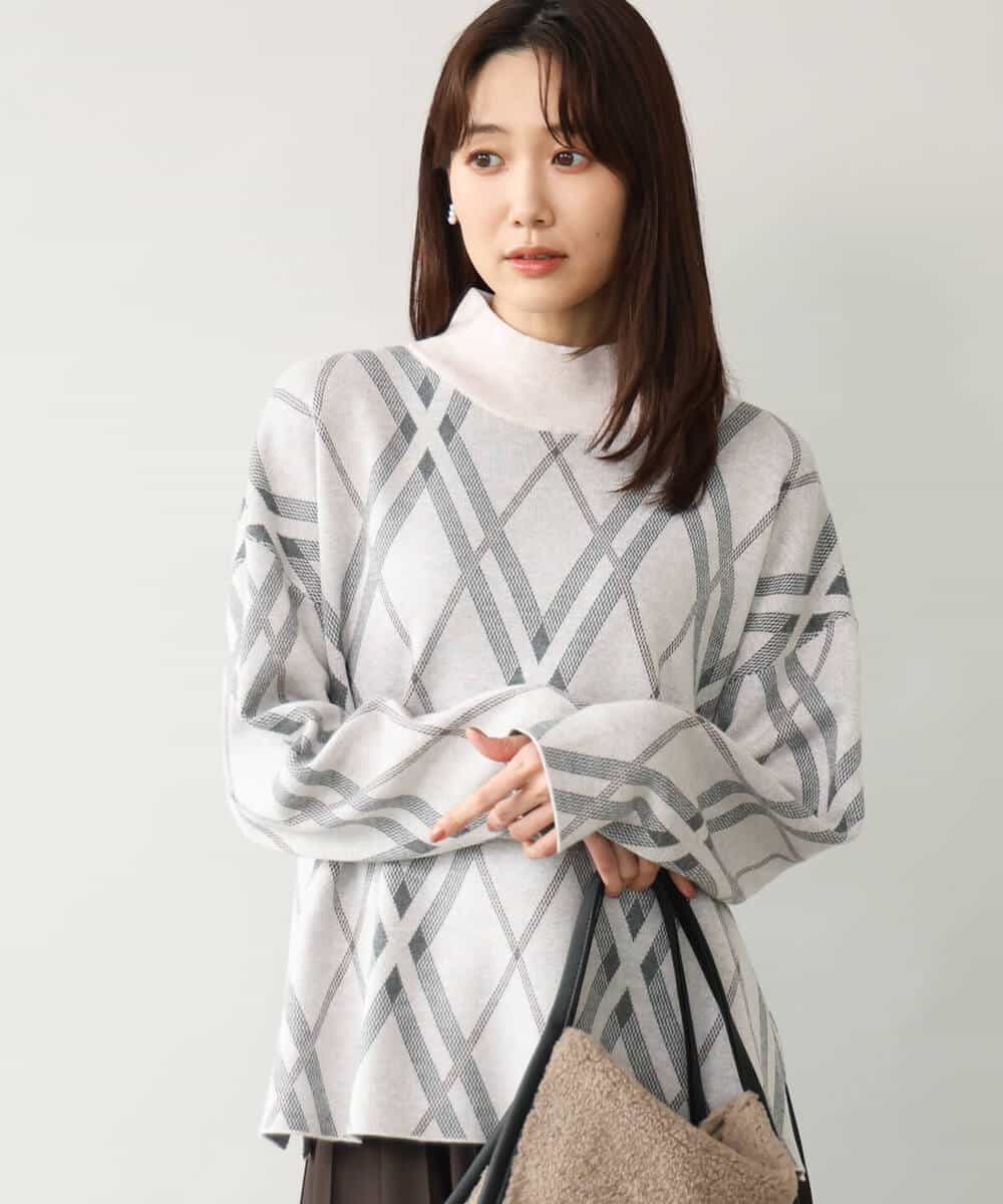 FKFAG58160 MK MICHEL KLEIN(MK ミッシェルクラン) [洗える]バイアスチェック柄ニットプルオーバー グレージュ