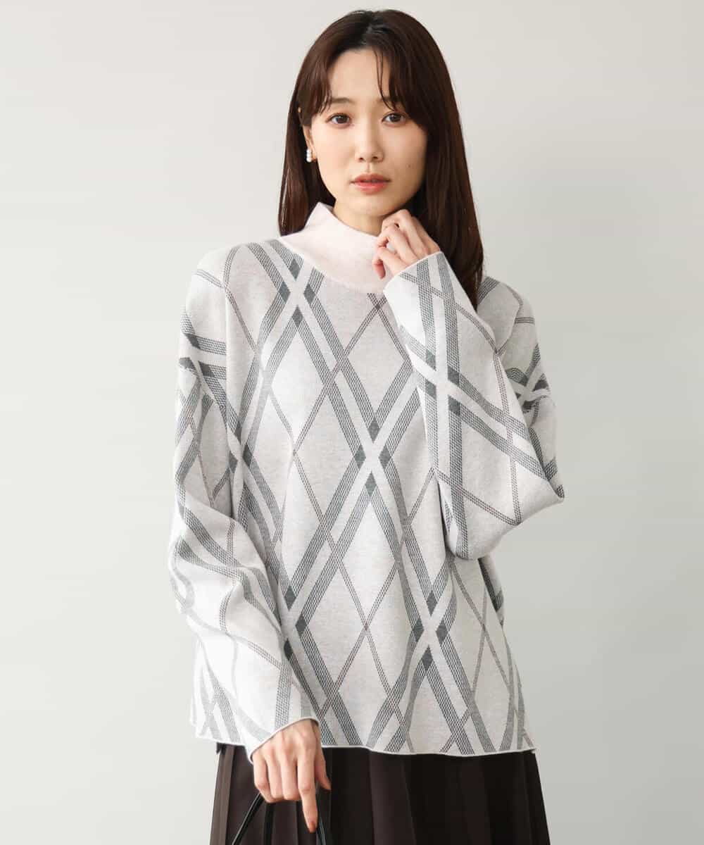 FKFAG58160 MK MICHEL KLEIN(MK ミッシェルクラン) [洗える]バイアスチェック柄ニットプルオーバー グレージュ