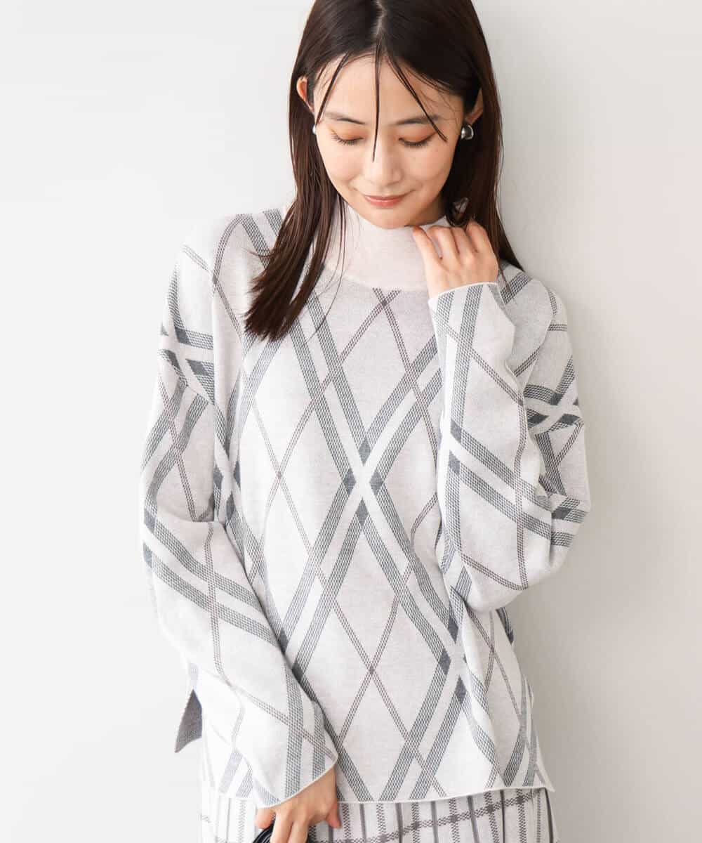 FKFAG58160 MK MICHEL KLEIN(MK ミッシェルクラン) [洗える]バイアスチェック柄ニットプルオーバー グレージュ