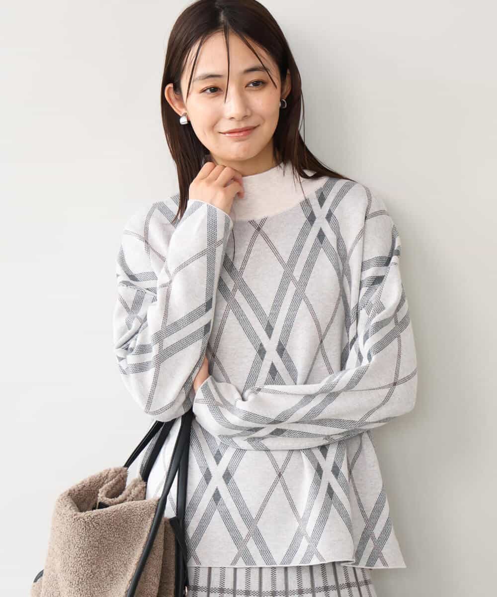 FKFAG58160 MK MICHEL KLEIN(MK ミッシェルクラン) [洗える]バイアスチェック柄ニットプルオーバー グレージュ