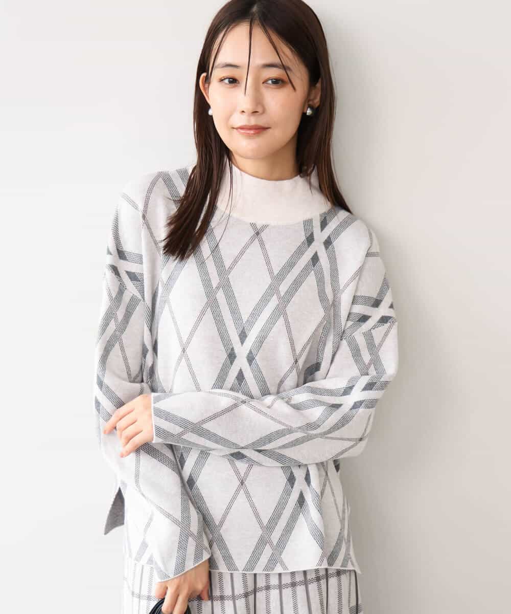 FKFAG58160 MK MICHEL KLEIN(MK ミッシェルクラン) [洗える]バイアスチェック柄ニットプルオーバー グレージュ