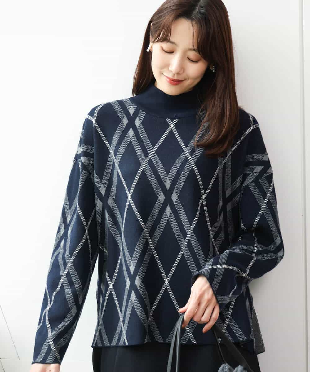 FKFAG58160 MK MICHEL KLEIN(MK ミッシェルクラン) [洗える]バイアスチェック柄ニットプルオーバー グレージュ
