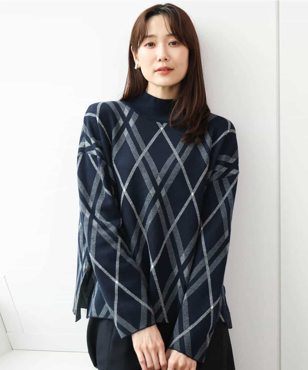FKFAG58160 MK MICHEL KLEIN(MK ミッシェルクラン) [洗える]バイアスチェック柄ニットプルオーバー グレージュ