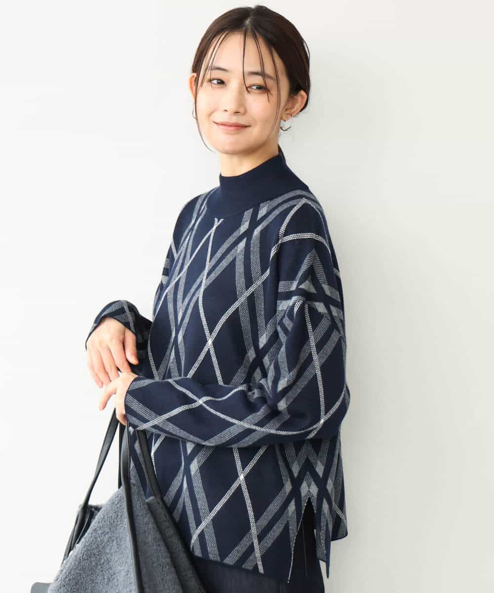 FKFAG58160 MK MICHEL KLEIN(MK ミッシェルクラン) [洗える]バイアスチェック柄ニットプルオーバー グレージュ