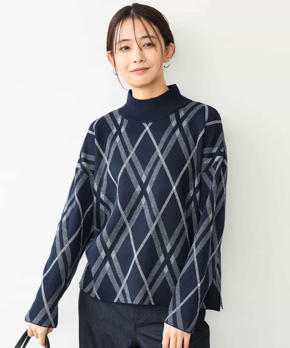 FKFAG58160 MK MICHEL KLEIN(MK ミッシェルクラン) [洗える]バイアスチェック柄ニットプルオーバー グレージュ
