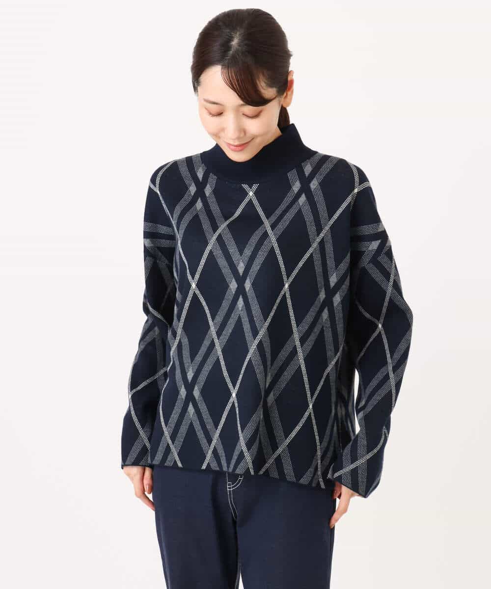 FKFAG58160 MK MICHEL KLEIN(MK ミッシェルクラン) [洗える]バイアスチェック柄ニットプルオーバー グレージュ