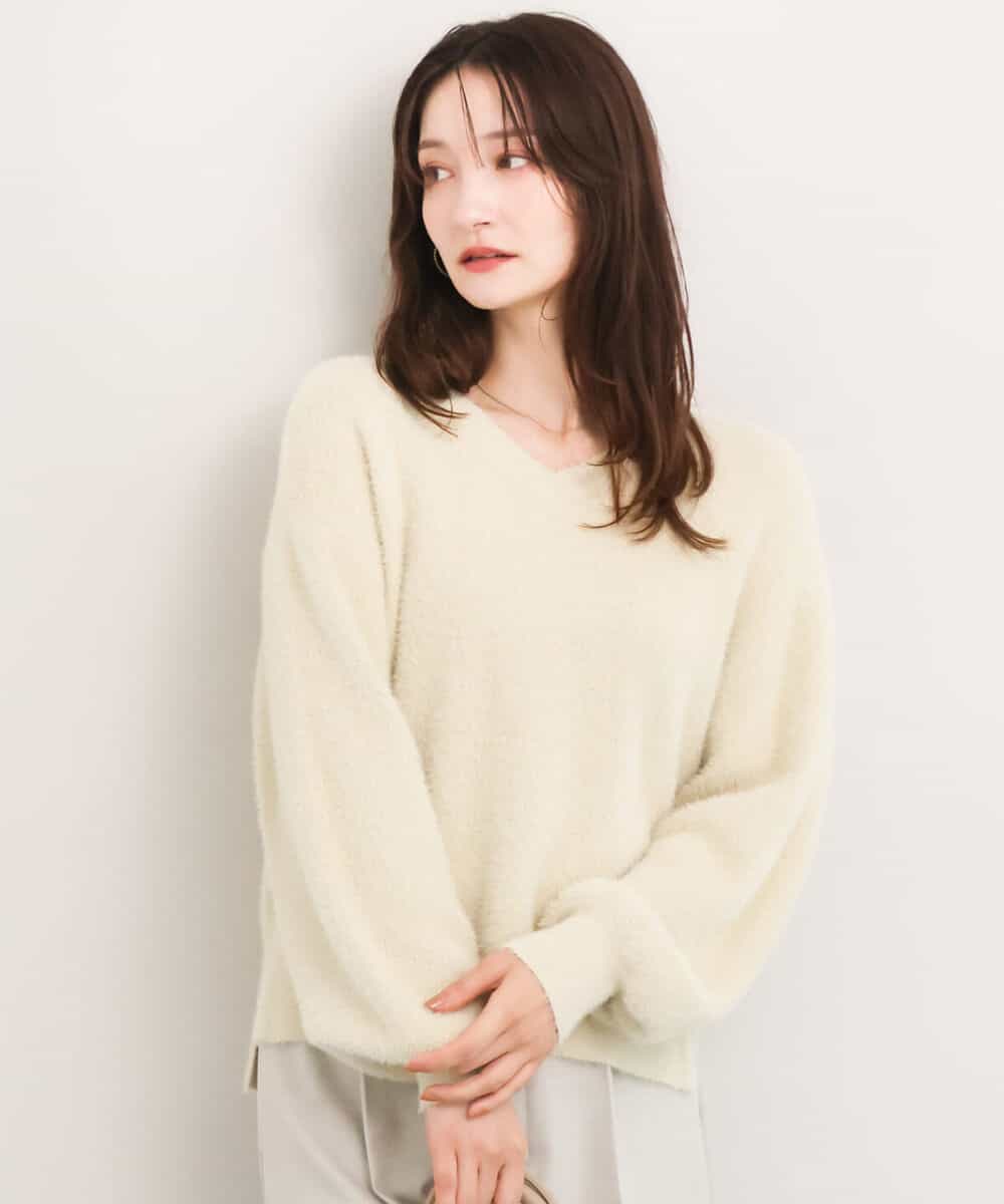 FKFAG60140 MK MICHEL KLEIN(MK ミッシェルクラン) [洗える]ショートシャギーラメニット コーラル