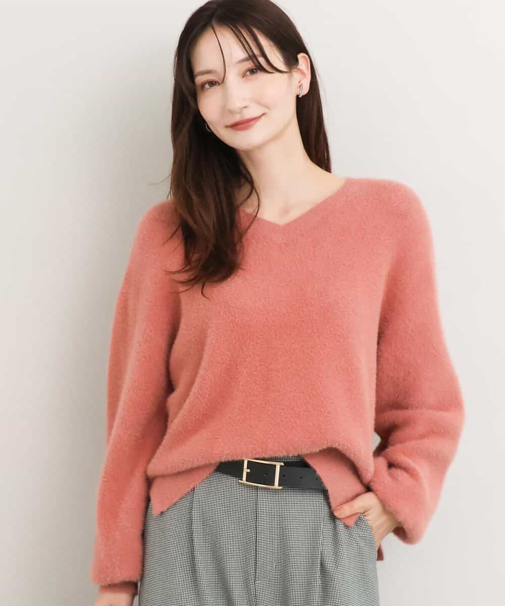 FKFAG60140 MK MICHEL KLEIN(MK ミッシェルクラン) [洗える]ショートシャギーラメニット コーラル
